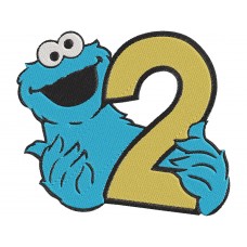 Cookie Monster Happy Smile Face and holds in his hands number 2 and his Friends of Elmo