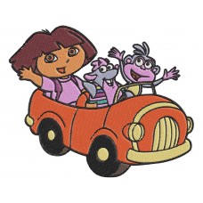 Dora and Tico the Squirrel and Boots in the car Embroidery Design