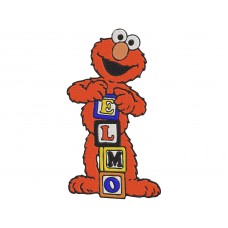 Elmo Happy Smile Face and cubes letters alphabet E L M O Embroidery Design