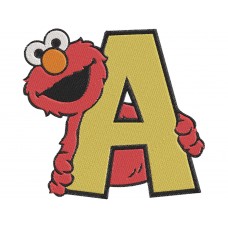Elmo Happy Smile Face and holds Letter A Embroidery Design