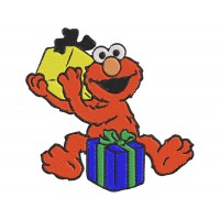 Elmo Happy Smile Face and holds in his hand gift box Embroidery Design