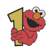 Elmo Happy Smile Face and holds in his hands number 1 Embroidery Design