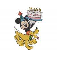 Mickey Mouse with Pluto and Cake Birthday Embroidery Design