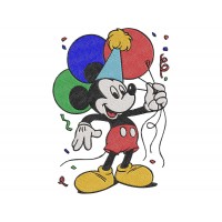 Mickey Mouse with Three Balloon Birthday Embroidery Design
