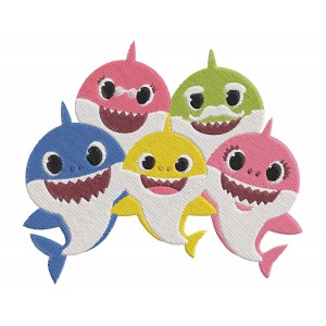 Shark Family Group Embroidery Design